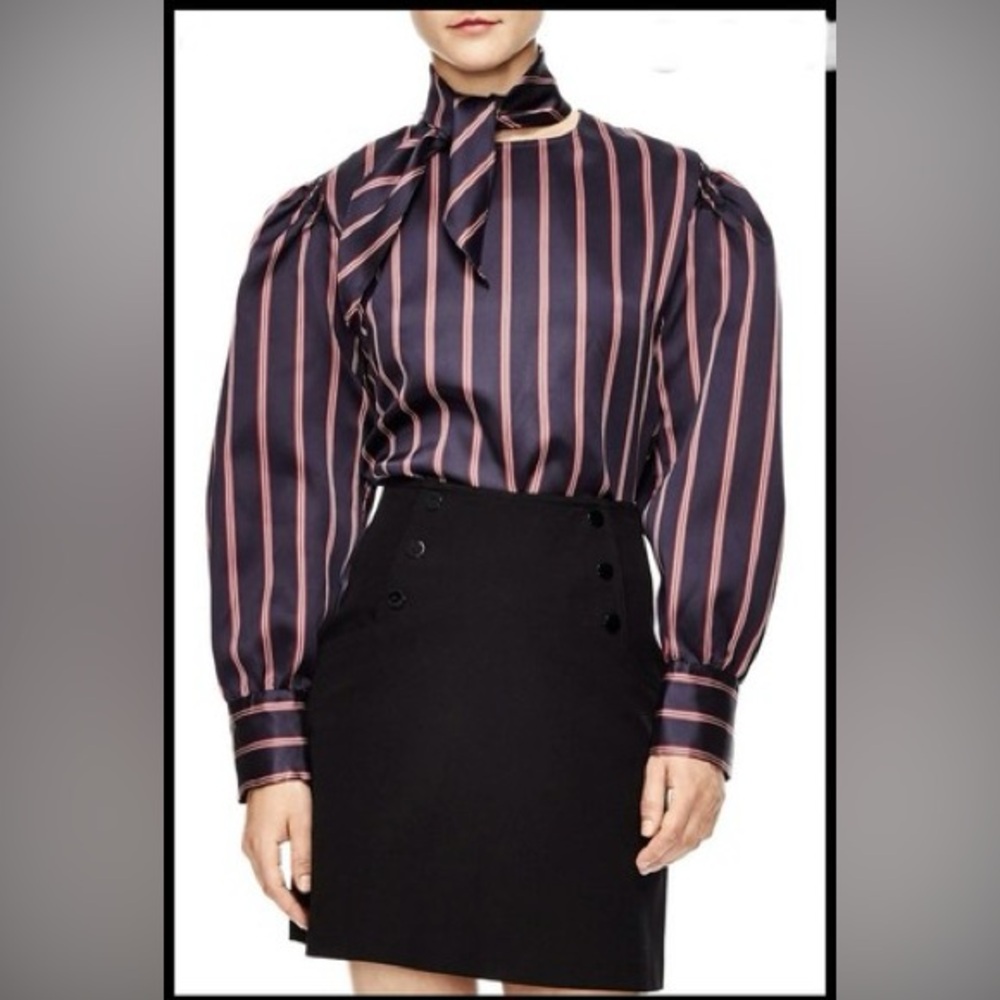Sandro Striped Blouse with Bow Tie - Picture 2 of 2